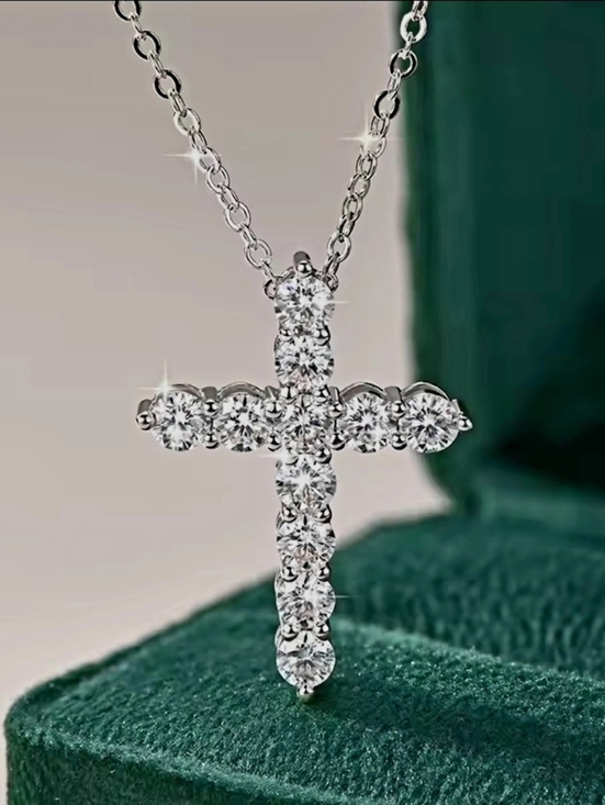 Jewelry - NEW Certified Brilliant Cut Diamond stimulated Moissanite Cross Pendant Necklace